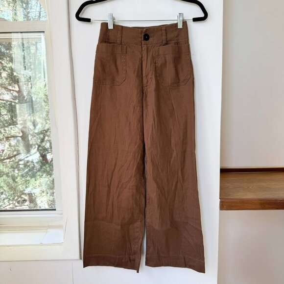 Anthropologie The Colette Linen Cropped Wide Leg Pants Maeve Brown 24 - Picture 5 of 11